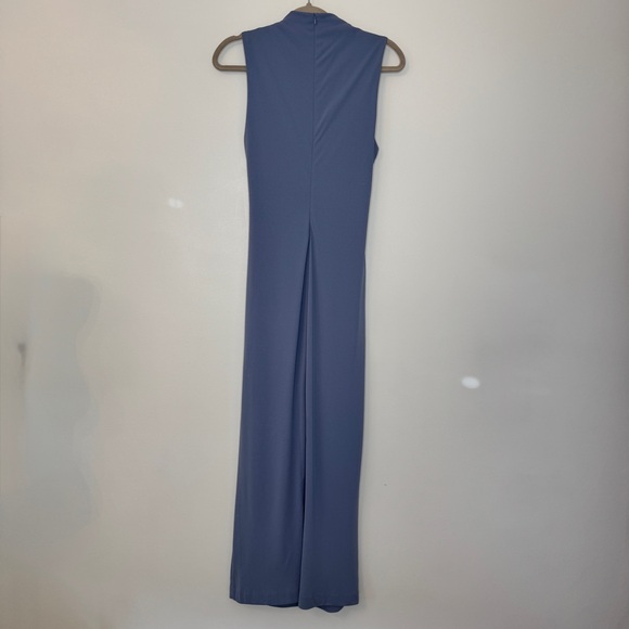 Zara Draped Maxi Dress Dusty Blue Gray Sleeveless Back Slit Slim Fit Gown Sz S - Picture 3 of 15